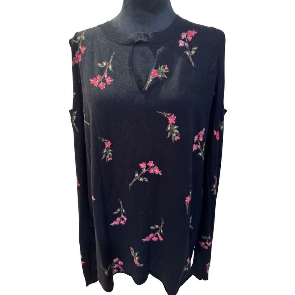 Daniel Rainn Women's Floral Long Sleeve Cold Shoulder Sweater XL